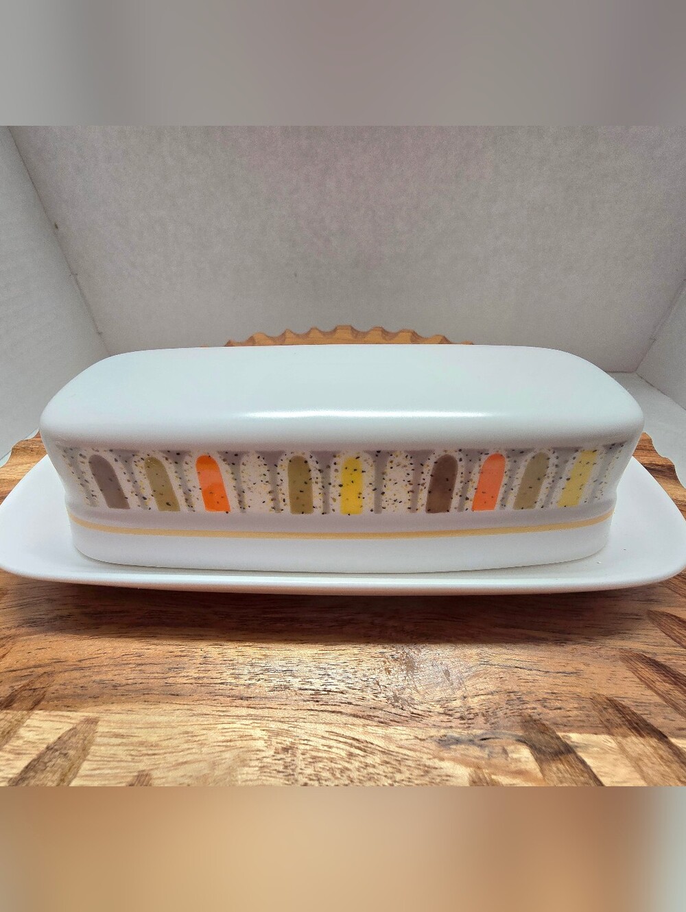 Noritake Progression MCM Mardi Gras Print Butter Dish With Lid Made In Japan EUC